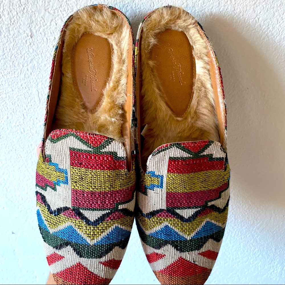 Multicolor Aztec Fur Mules